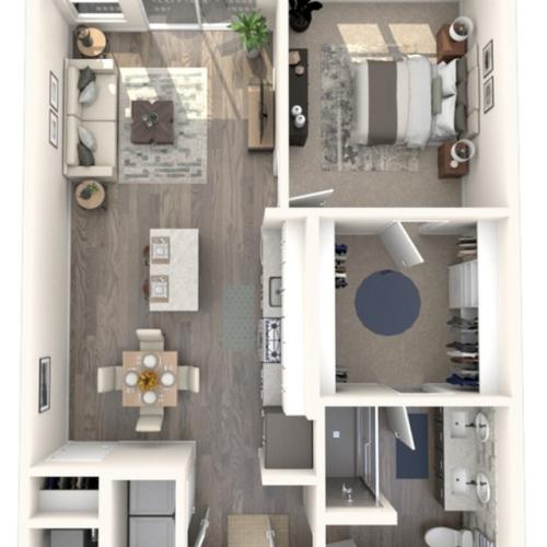 787-790 square foot one bedroom one bath apartment floorplan image