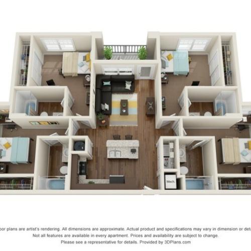 D1 4x4 | 4 bedrooms 4 bathrooms | 1444 square feet