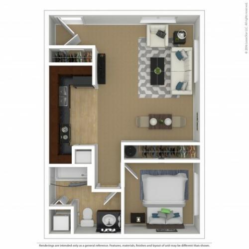 1A | One Bedroom One Bath Floor Plan | Apartments For Rent In Beaverton, OR | Element 170 Apartments
