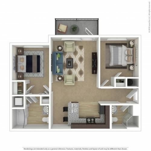 2 Bdrm Floor Plan | 3 Bedroom Apartments In Beaverton Oregon | Element 170