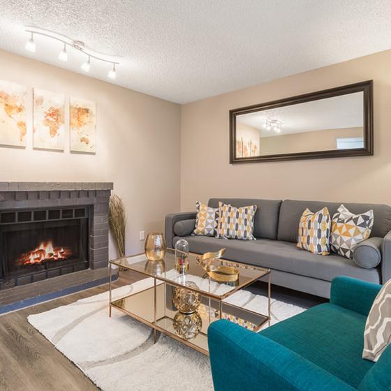 Living Room with Fire Place | Argyle Apartment Homes | Federal Way WA Apartments