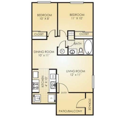Two Bed, One Bath, 650 Square Feet