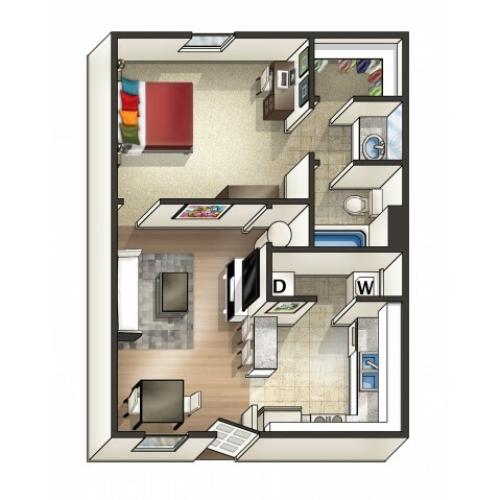 A3 Floor Plan | 1 Bed/1 Bath Floor Plan | Eagles West | Apartments Near Auburn University