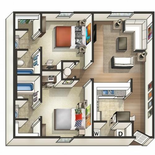 B1 Floor Plan | 2 Bedroom Floor Plan | Eagles West | AU Off Campus Apartments