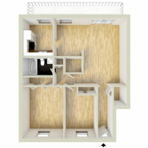 Two bedroom, lower level floor plan