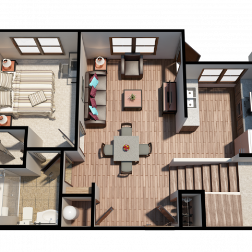 3 Bedroom, 3 Bath Townhome 1st Floor GB Floor Plan Layout
