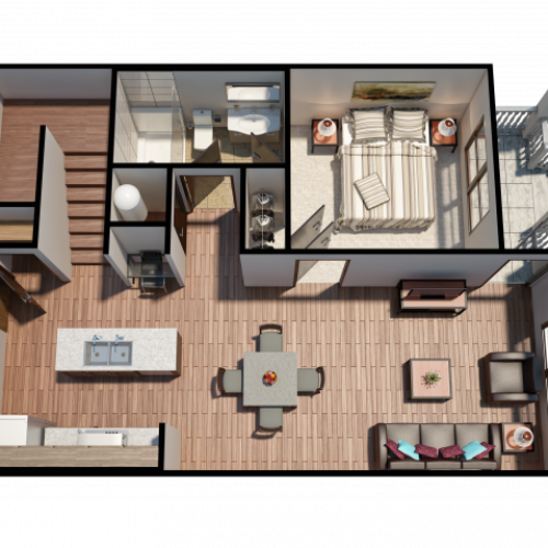 3 Bedroom, 3 Bath Townhome 1st Floor Blvd Floor Plan Layout
