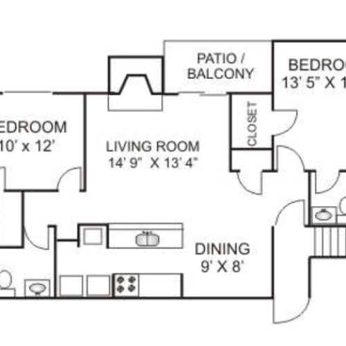 Two Bedroom / Two Bathroom 960 sqft, Full Size Washer/Dryer in every home.