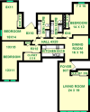 Oak three bedrom floor plan shows three bedrooms, a dining room, foyer, living room, two bathrooms and multiple closets.