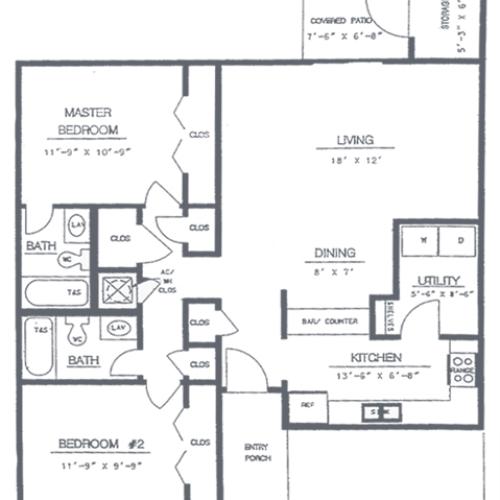 2 Bedroom 2 Bath Floorplan | Timber Ridge Apartment Homes