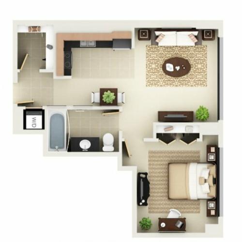 One Bedroom One Bathroom Floor Plan A1