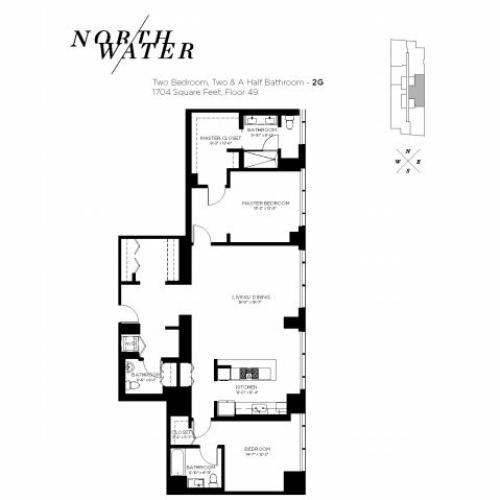 Two Bedroom 2.5 Bathroom Floor Plan 2G Penthouse