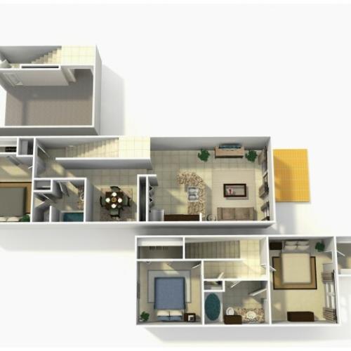 Coronado Rehab three bedroom two bathroom town home with single car garage 3D floor plan