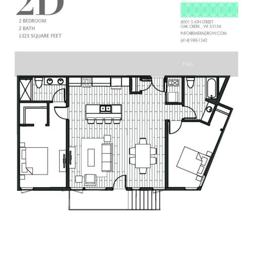 2 Bed 2 Bath Floor Plan 2D