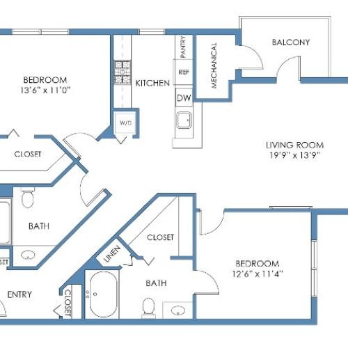 Newbury Floor Plan. 2 Bed, 2 Bath, 1194 Sq.Ft.