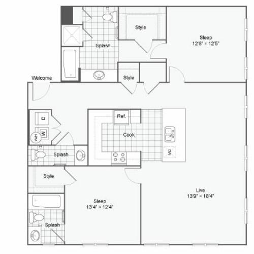 Floor Plan 88| Alamo Apartments San Antonio TX | Arrive Eilan