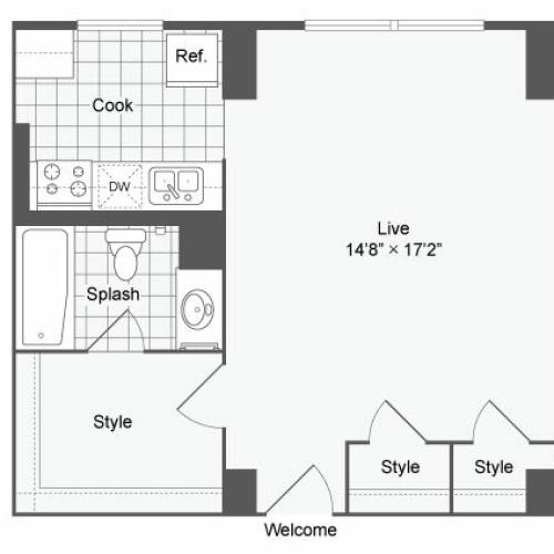 Studio Floor Plan | Baltimore Apartments Near Johns Hopkins | The Social North Charles