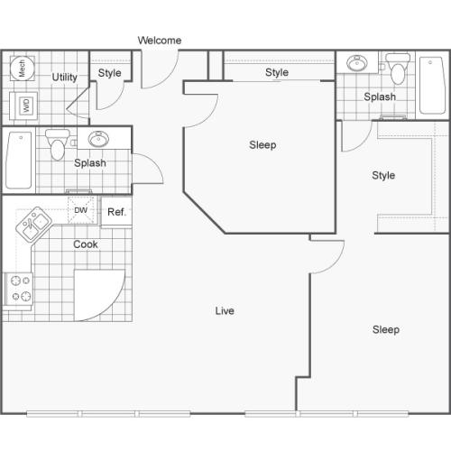 Floor Plan 44 | Luxury Apartments Wichita KS | ReNew Wichita