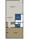 One-bedroom layout K floor plan at the Commons at Fallsington
