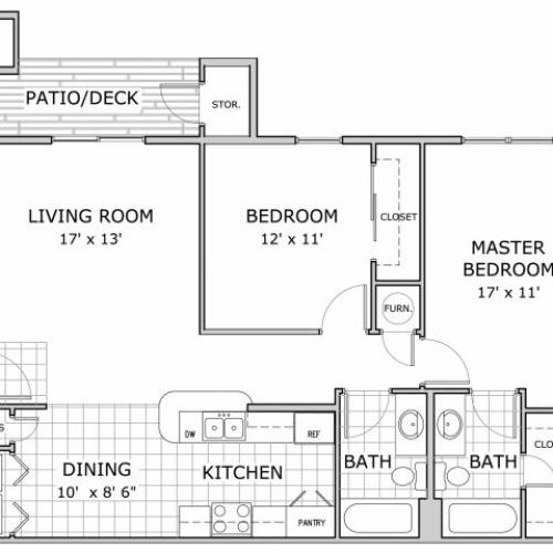 floor plan image of 2 bedroom apartment at Palm Village