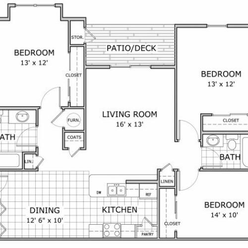 floor plan image of a 3 bedroom furnished apartment at Marion Park